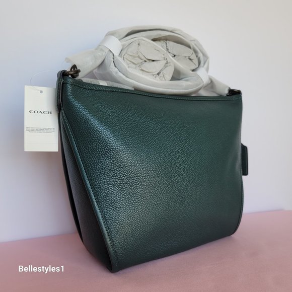 COACH Small Dufflette “C” Charm Polished Pebbled Leather Crossbody- Forest Color - Picture 2 of 16